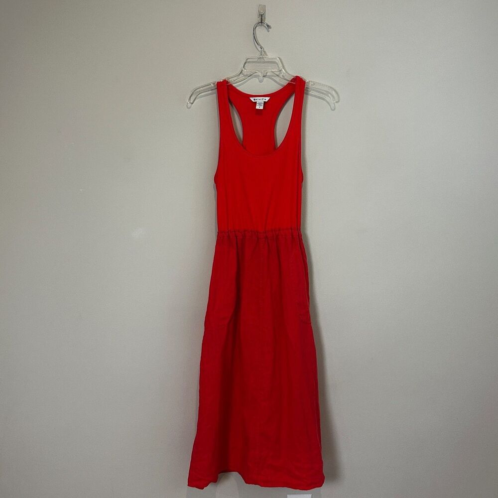 Athleta Linen Maxi Dress Small Coral Racerback Coastal Resort Athleisure Weekend